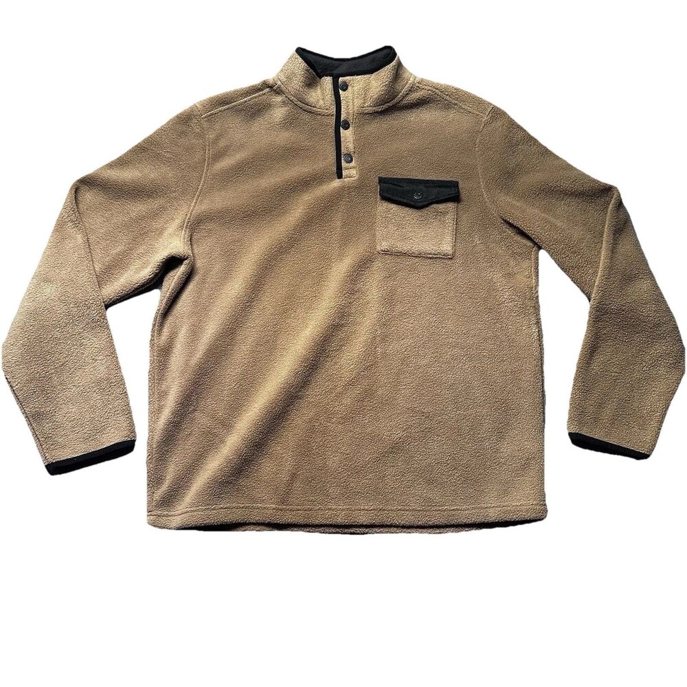 Telluride Mens XL Fleece Pullover Brown Snap Button Chest Pocket Outdoor NWT